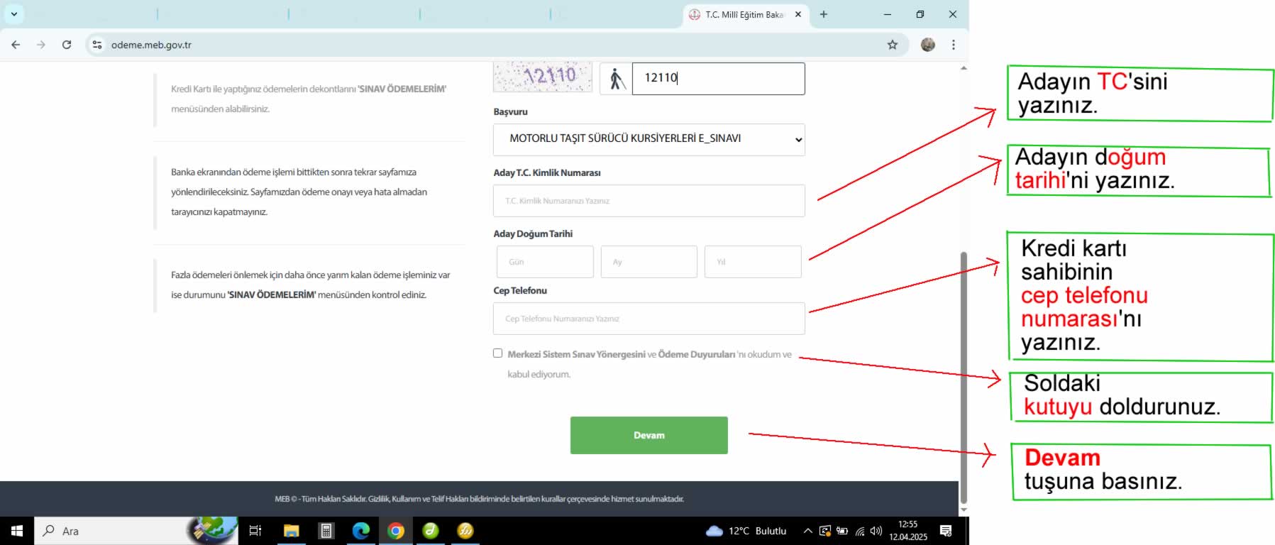 E-sınav ücreti kredi kartı ile nasıl yatırılır